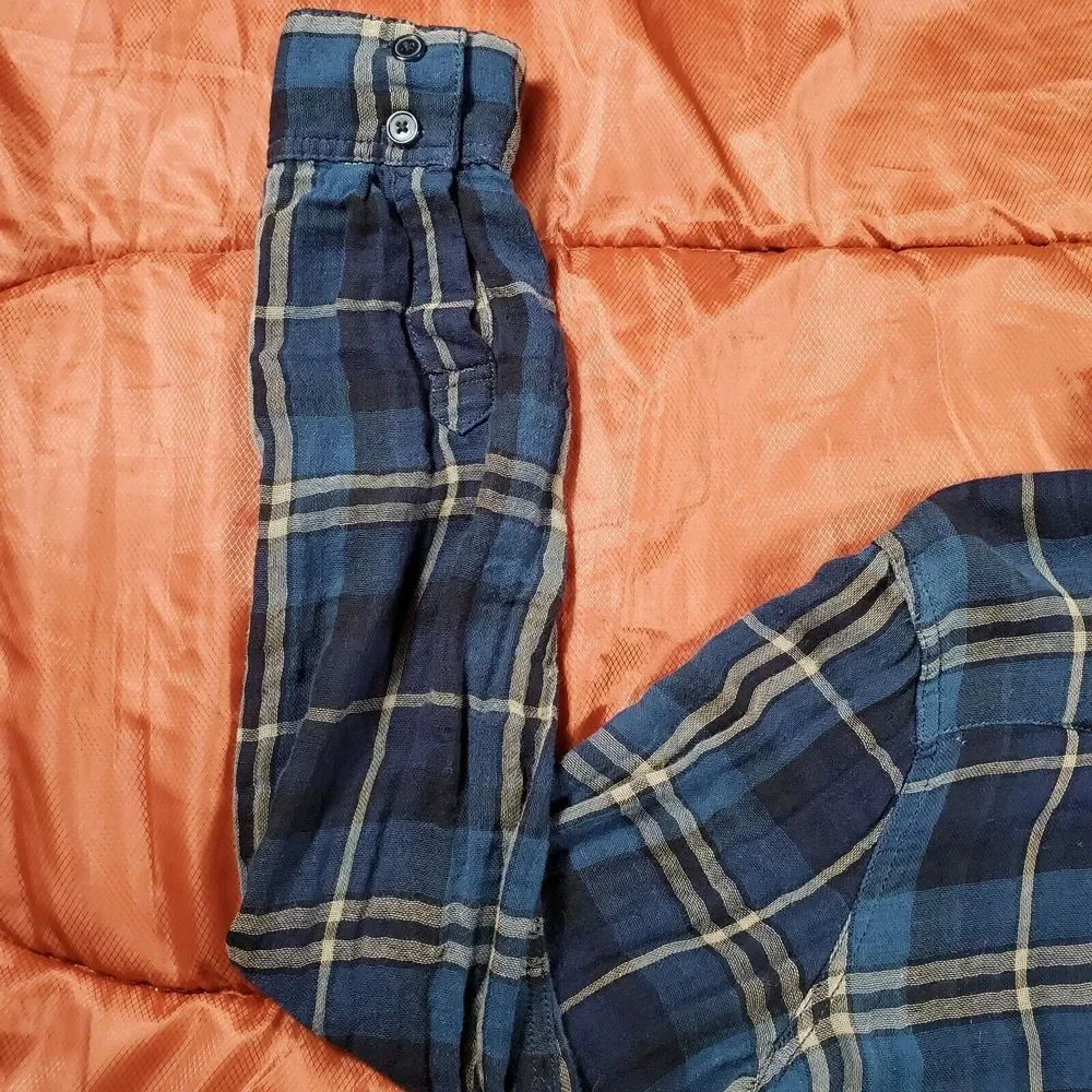 Free People Women's Blue Plaid Long‎ Sleeve Button Down Top Size Small FP